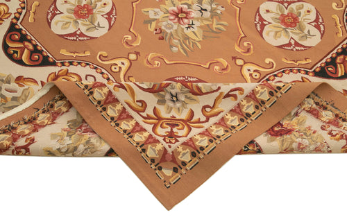 Aubusson Floral Bej Çiçekli Pamuk Yün El Dokuma Halısı 305x427 Agacan