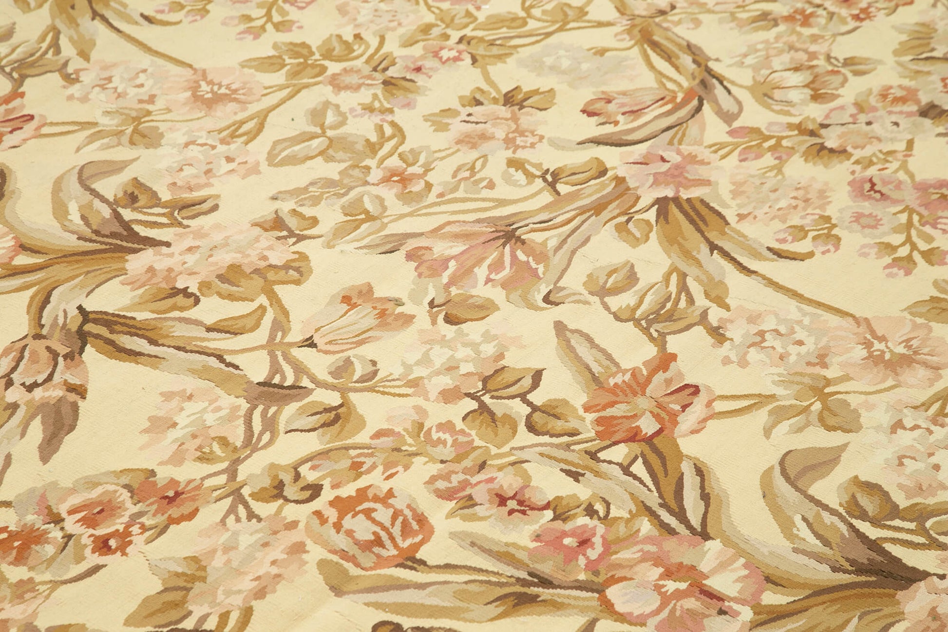 Aubusson Floral Bej Çiçekli Pamuk Yün El Dokuma Halısı 296x433 Agacan