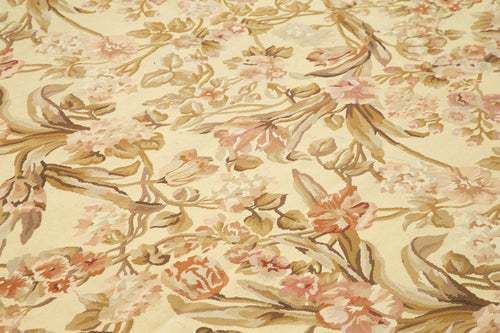 Aubusson Floral Bej Çiçekli Pamuk Yün El Dokuma Halısı 296x433 Agacan