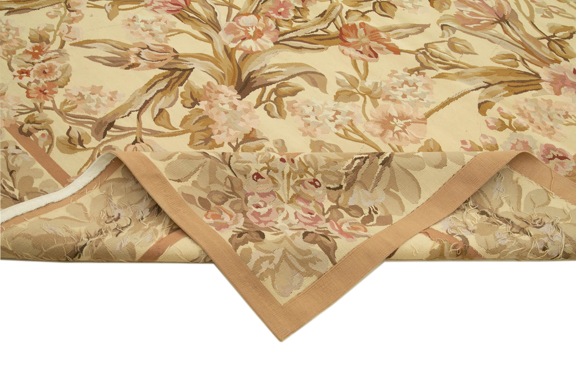Aubusson Floral Bej Çiçekli Pamuk Yün El Dokuma Halısı 296x433 Agacan