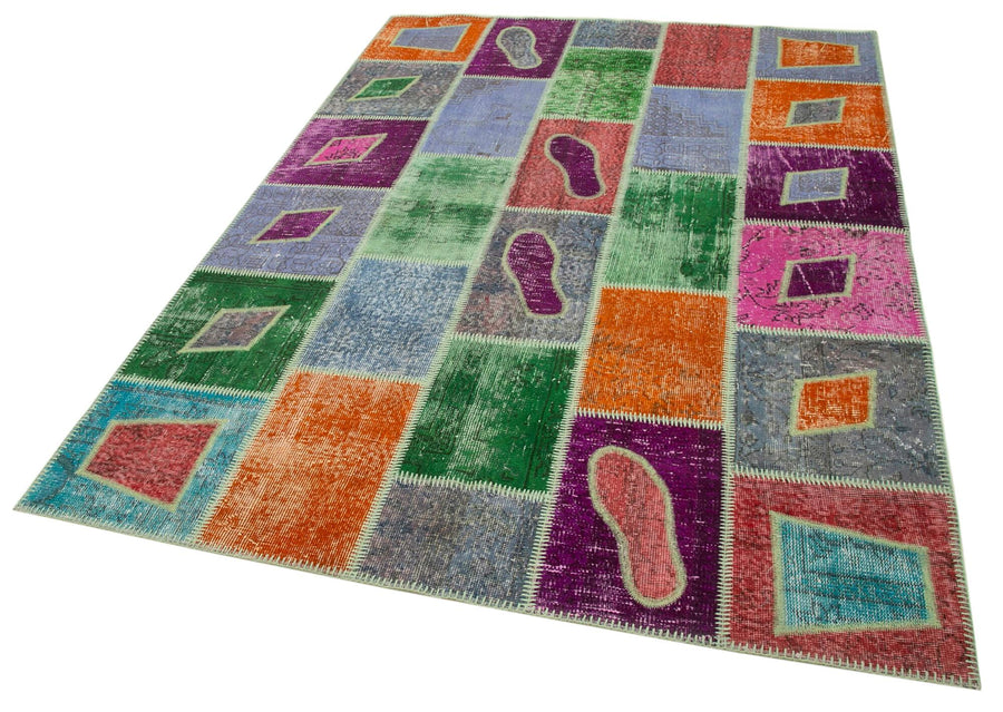 Kırk Yama Gri Patchwork Pamuk Yün El Dokuma Halısı 164x236 Agacan