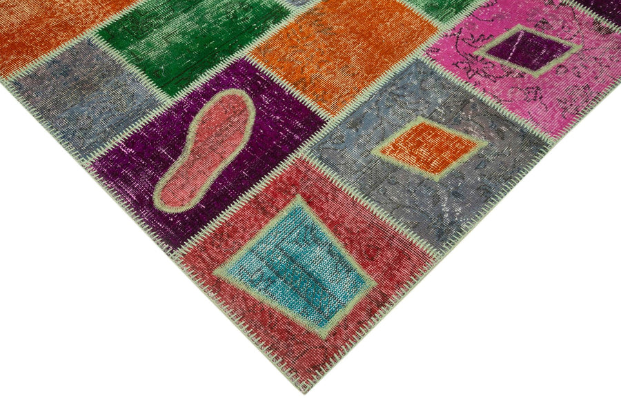 Turuncu Yeşil Eskitme Patchwork Salon Halısı – Oturma odası kullanımı