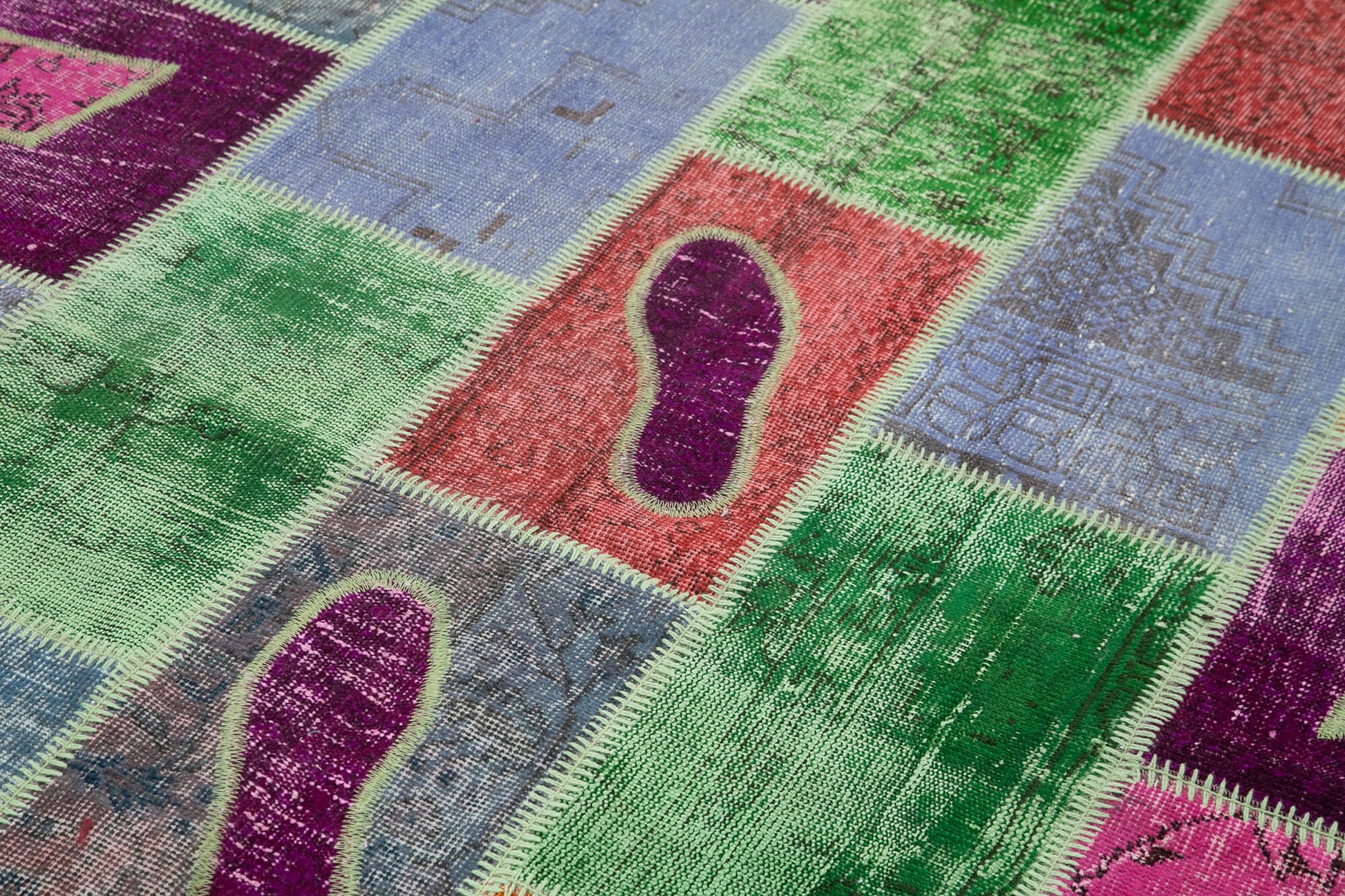 Kırk Yama Gri Patchwork Pamuk Yün El Dokuma Halısı 164x236 Agacan