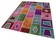 Kırk Yama Gri Patchwork Pamuk Yün El Dokuma Halısı 165x231 Agacan