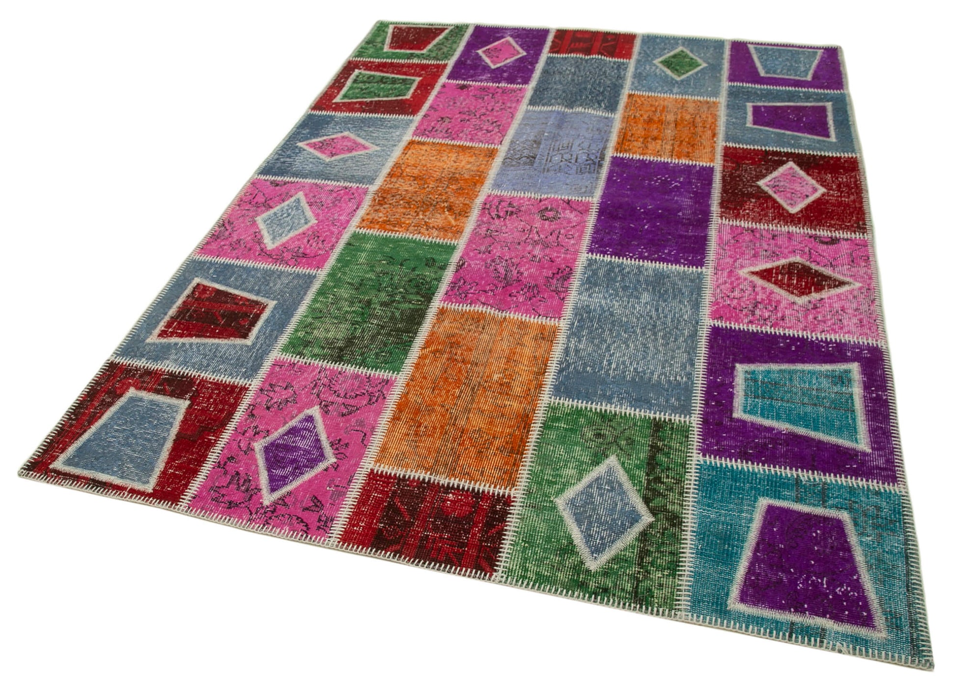 Kırk Yama Gri Patchwork Pamuk Yün El Dokuma Halısı 165x231 Agacan
