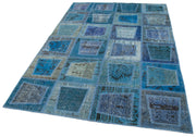 Kırk Yama Mavi Patchwork Pamuk Yün El Dokuma Halısı 159x240 Agacan