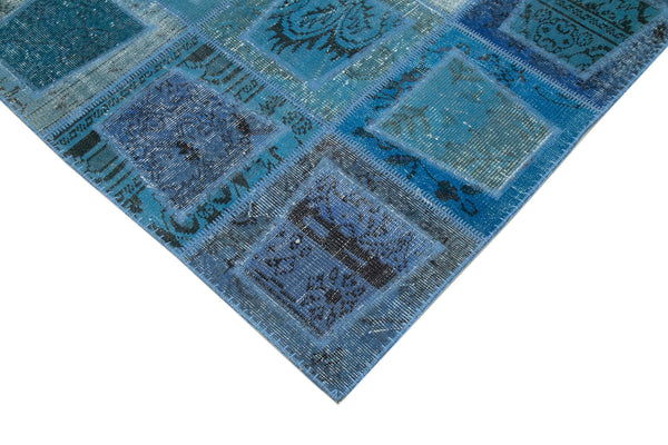 Kırk Yama Mavi Patchwork Pamuk Yün El Dokuma Halısı 159x240 Agacan