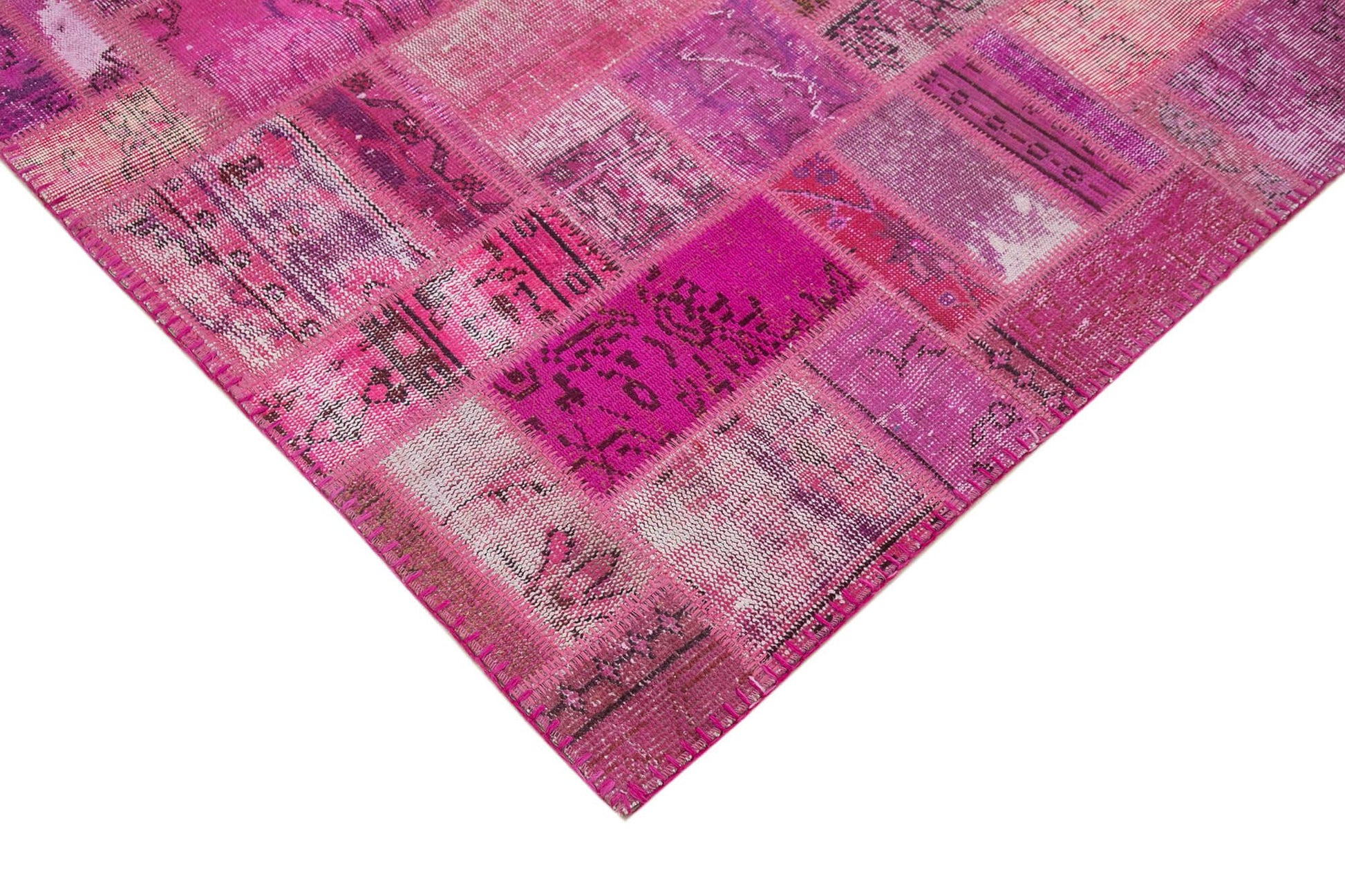 Kırk Yama Pembe Patchwork Pamuk Yün El Dokuma Halısı 171x238 Agacan