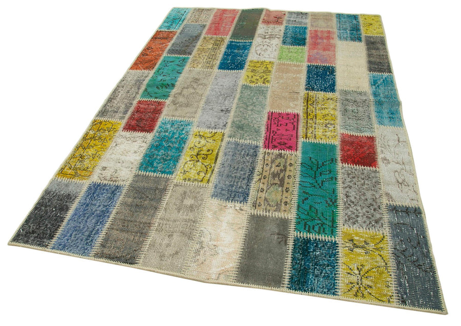 Kırk Yama Gri Patchwork Pamuk Yün El Dokuma Halısı 160x240 Agacan