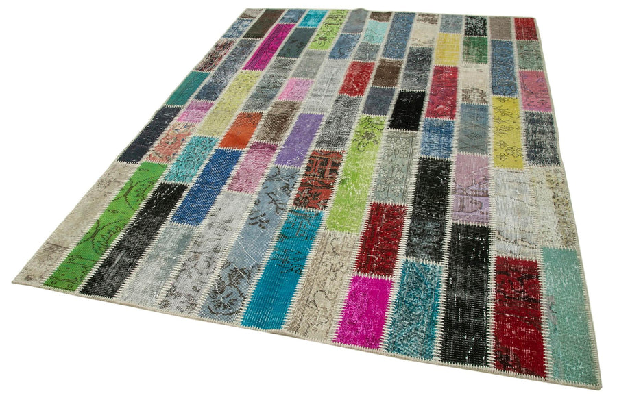Kırk Yama Gri Patchwork Pamuk Yün El Dokuma Halısı 179x241 Agacan