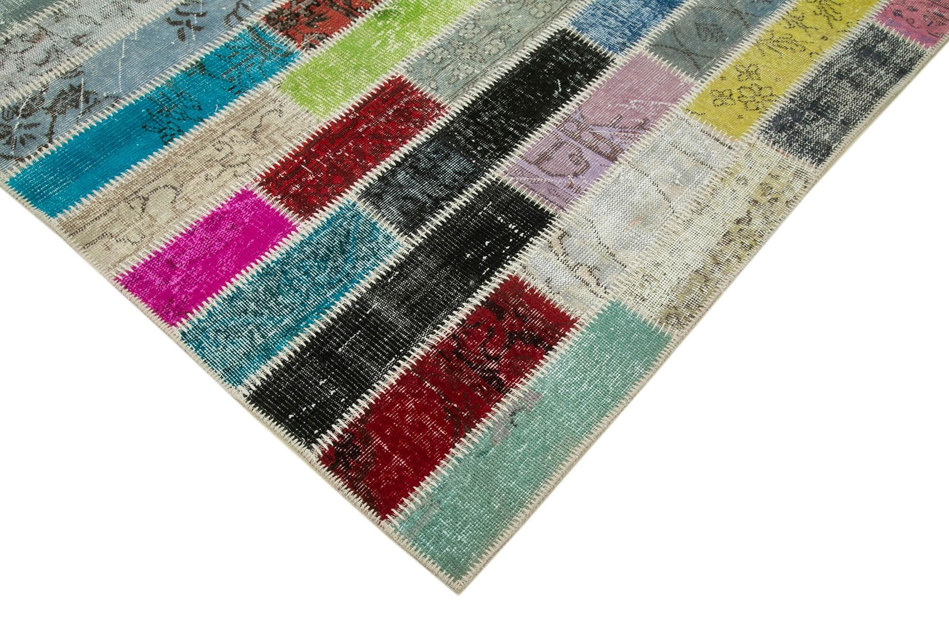 Kırk Yama Gri Patchwork Pamuk Yün El Dokuma Halısı 179x241 Agacan