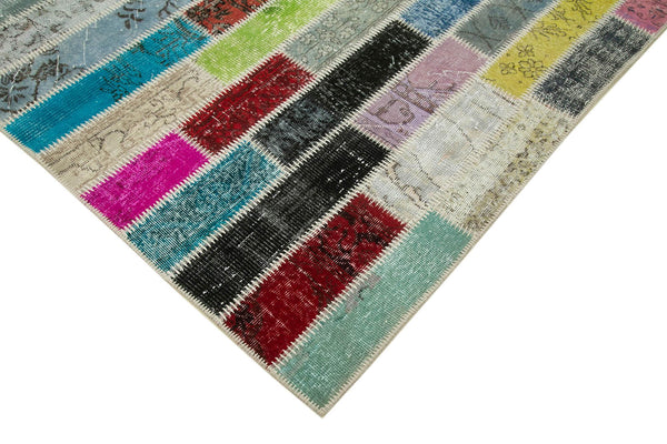 Kırk Yama Gri Patchwork Pamuk Yün El Dokuma Halısı 179x241 Agacan