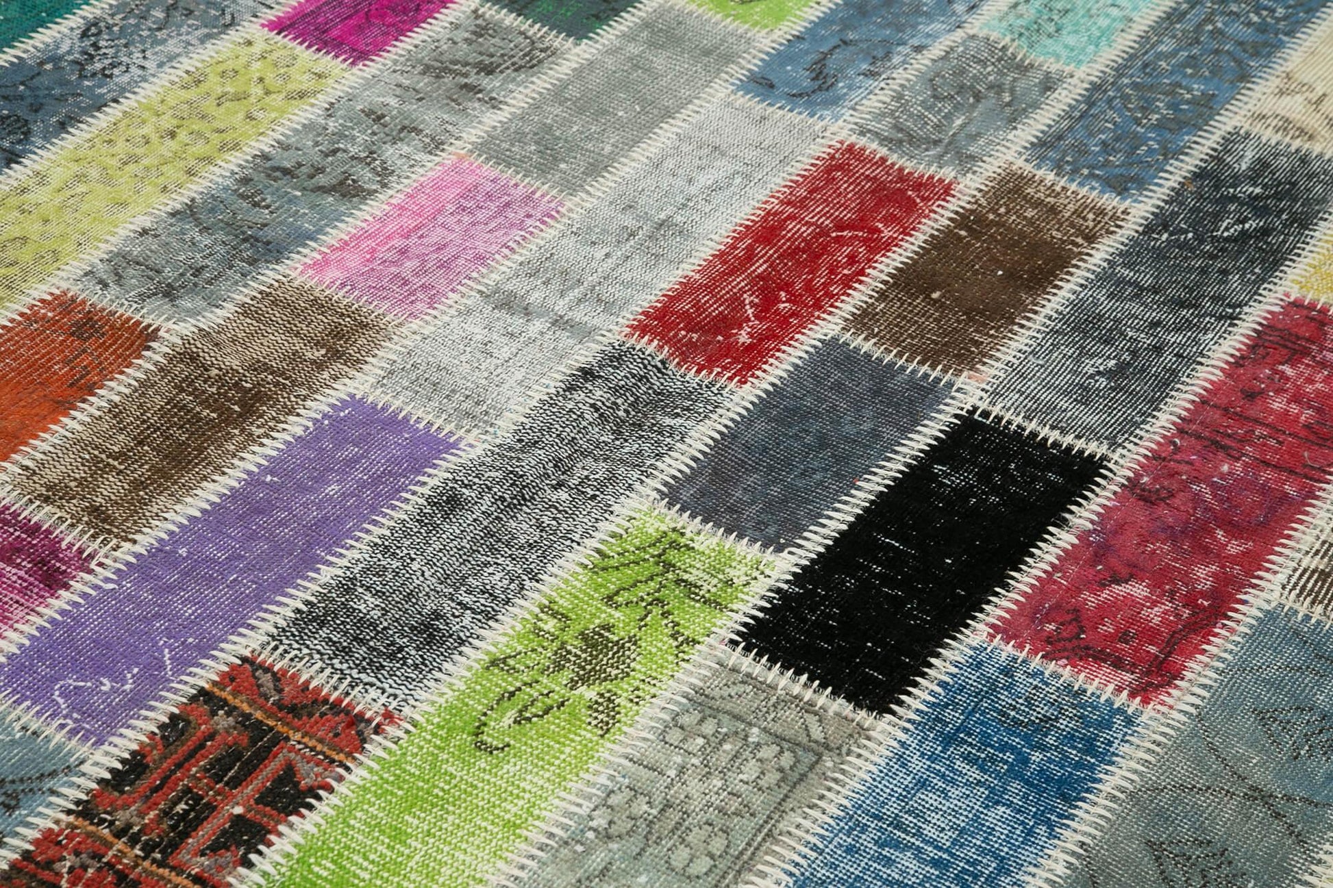 Kırk Yama Gri Patchwork Pamuk Yün El Dokuma Halısı 179x241 Agacan