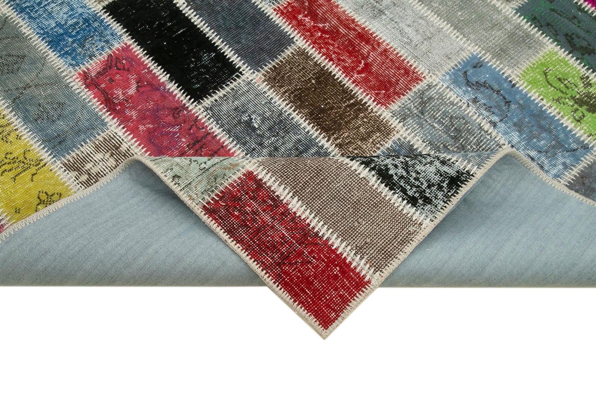 Kırk Yama Gri Patchwork Pamuk Yün El Dokuma Halısı 179x241 Agacan