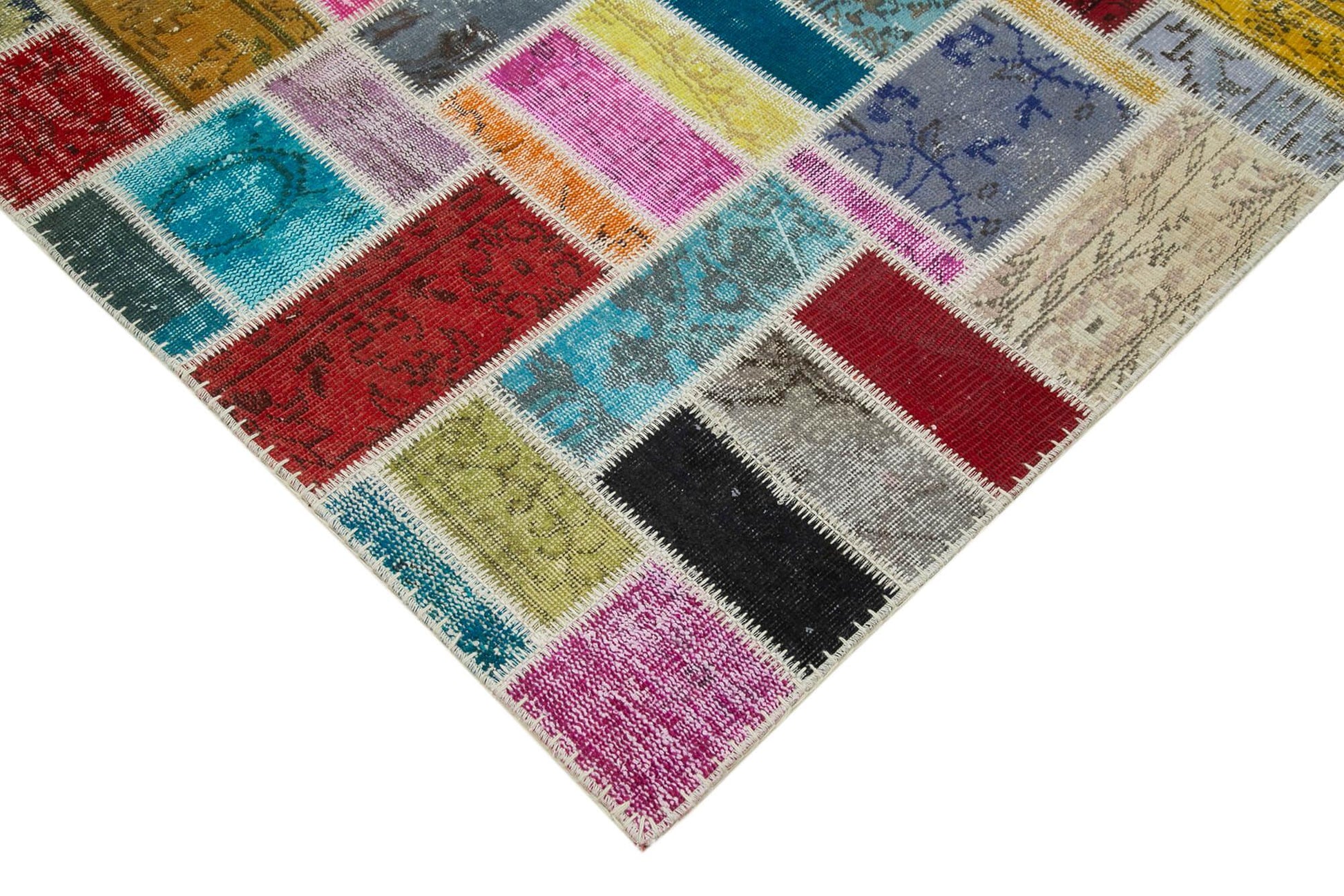 Kırk Yama Gri Patchwork Pamuk Yün El Dokuma Halısı 175x239 Agacan