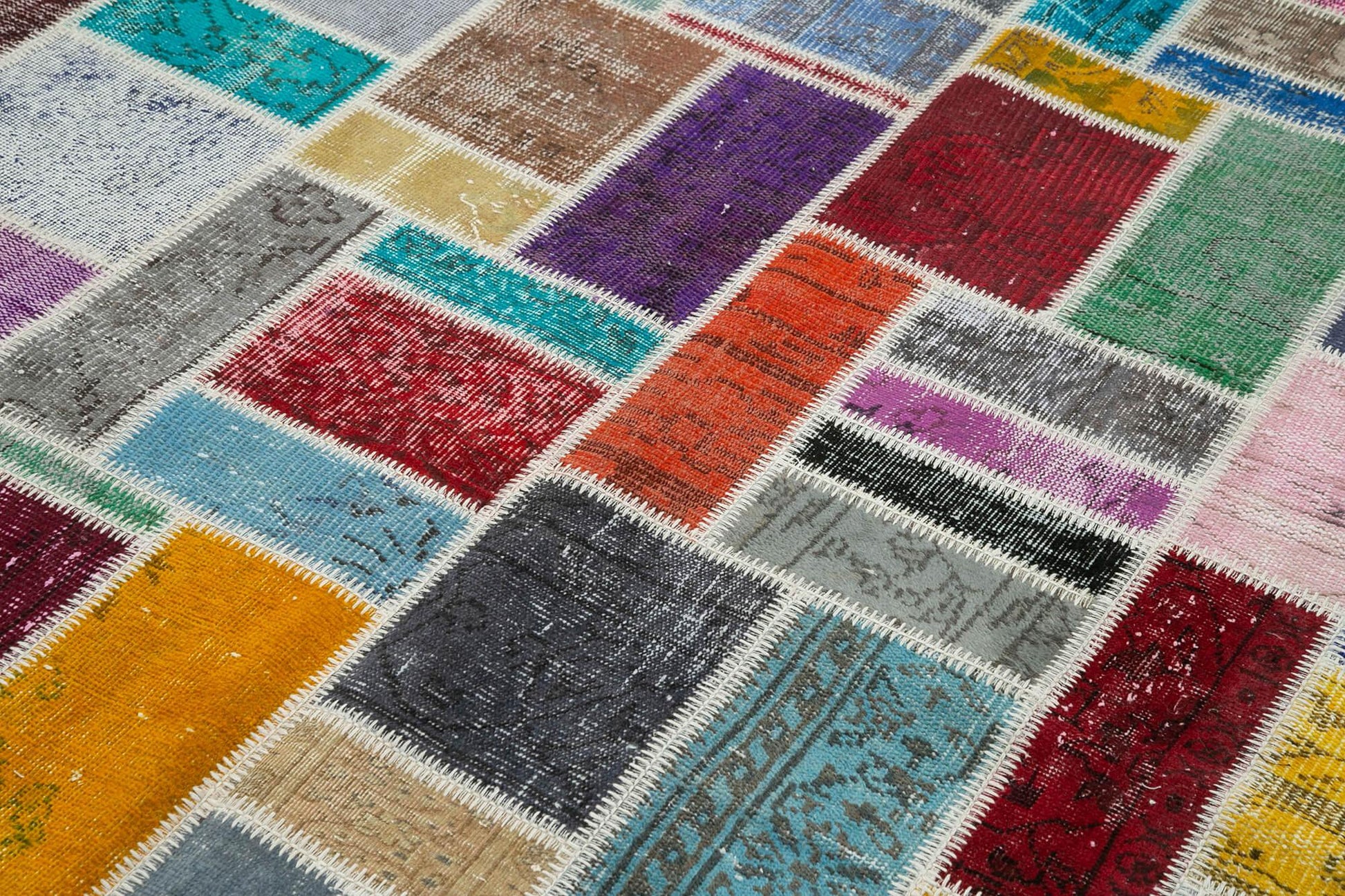 Kırk Yama Gri Patchwork Pamuk Yün El Dokuma Halısı 175x239 Agacan