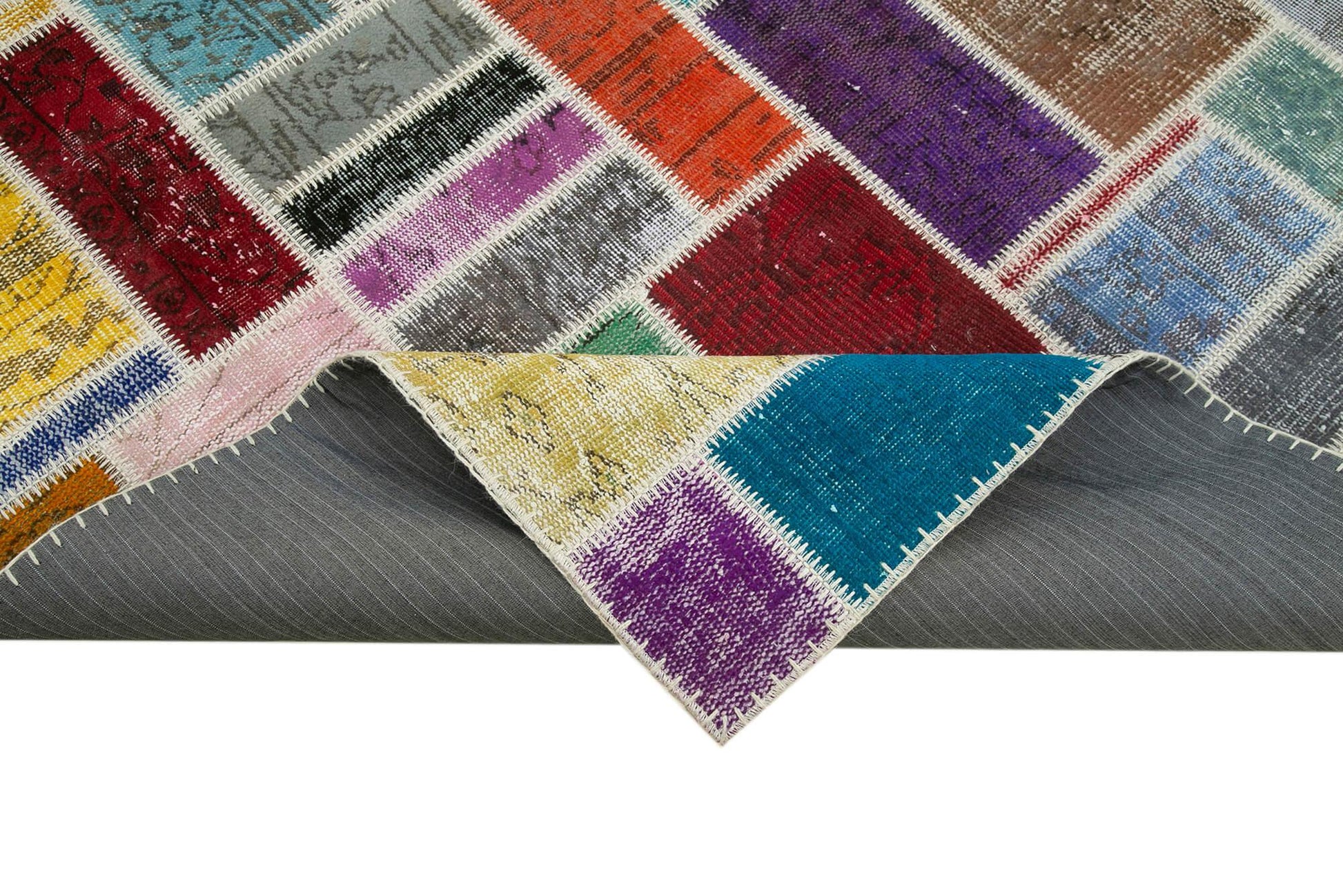 Kırk Yama Gri Patchwork Pamuk Yün El Dokuma Halısı 175x239 Agacan