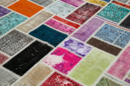 Kırk Yama Gri Patchwork Pamuk Yün El Dokuma Halısı 173x239 Agacan