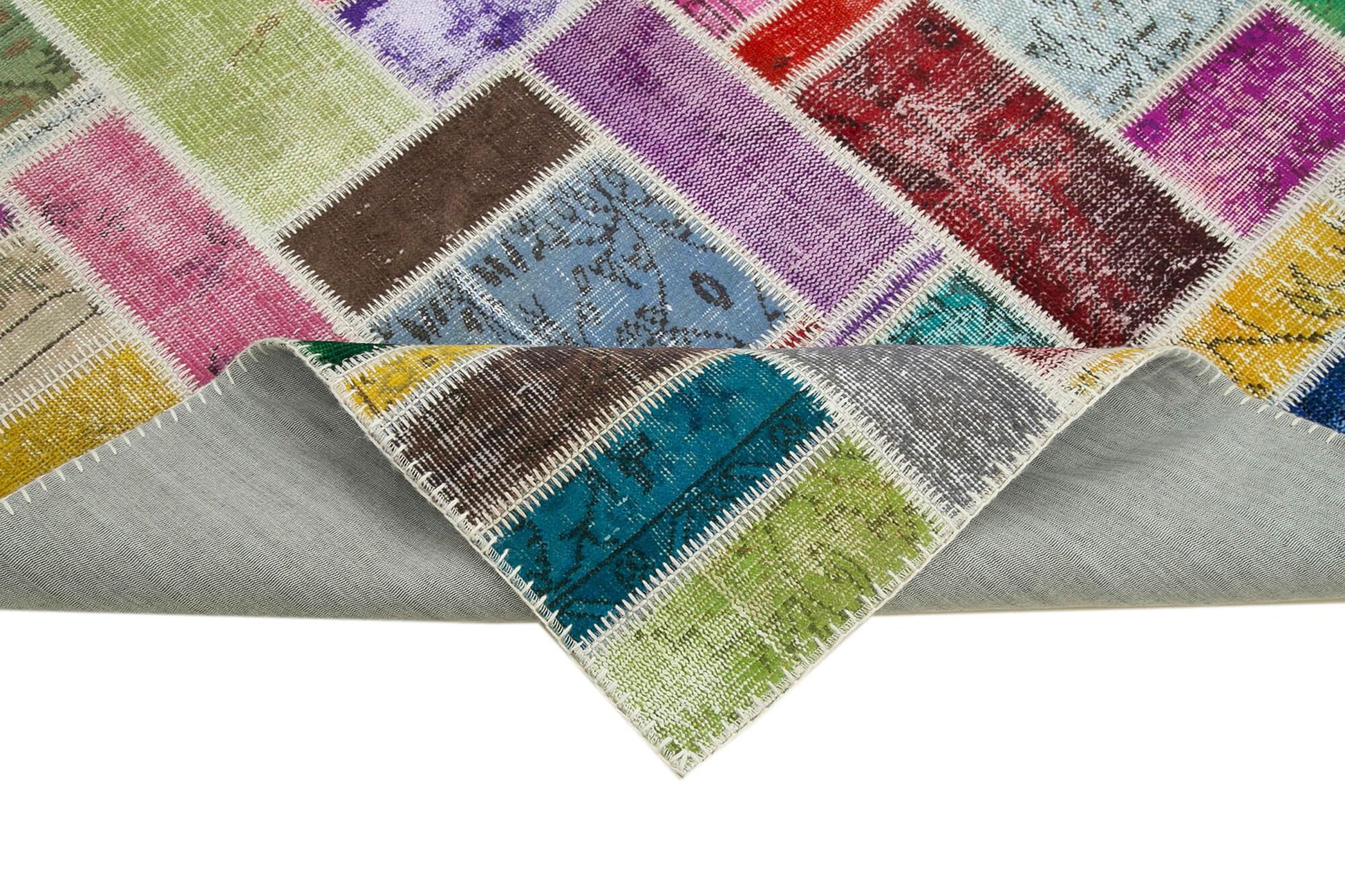 Kırk Yama Gri Patchwork Pamuk Yün El Dokuma Halısı 173x239 Agacan