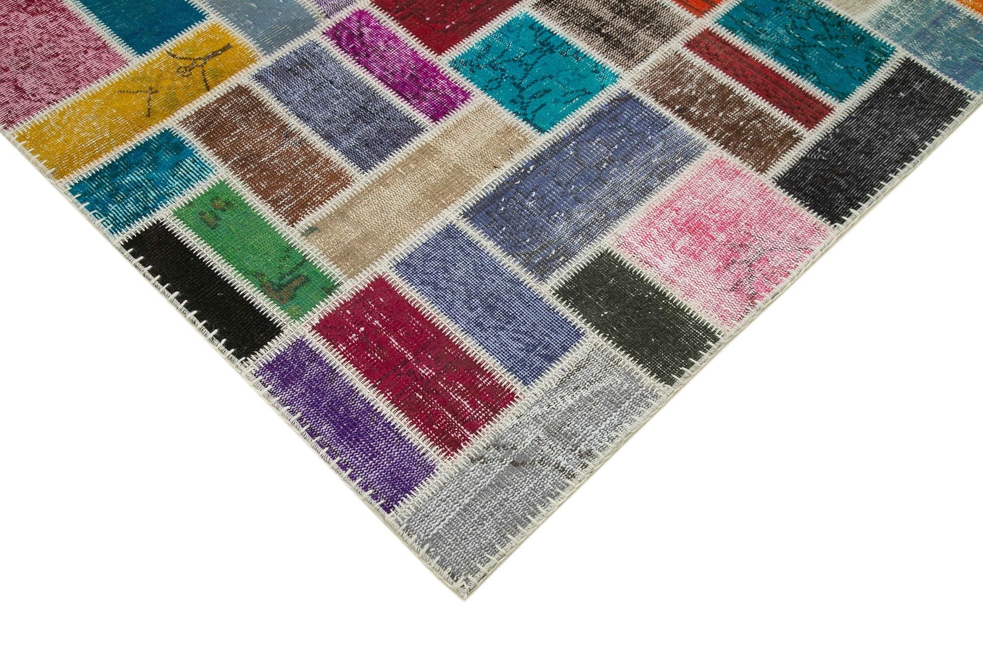 Kırk Yama Gri Patchwork Pamuk Yün El Dokuma Halısı 173x238 Agacan
