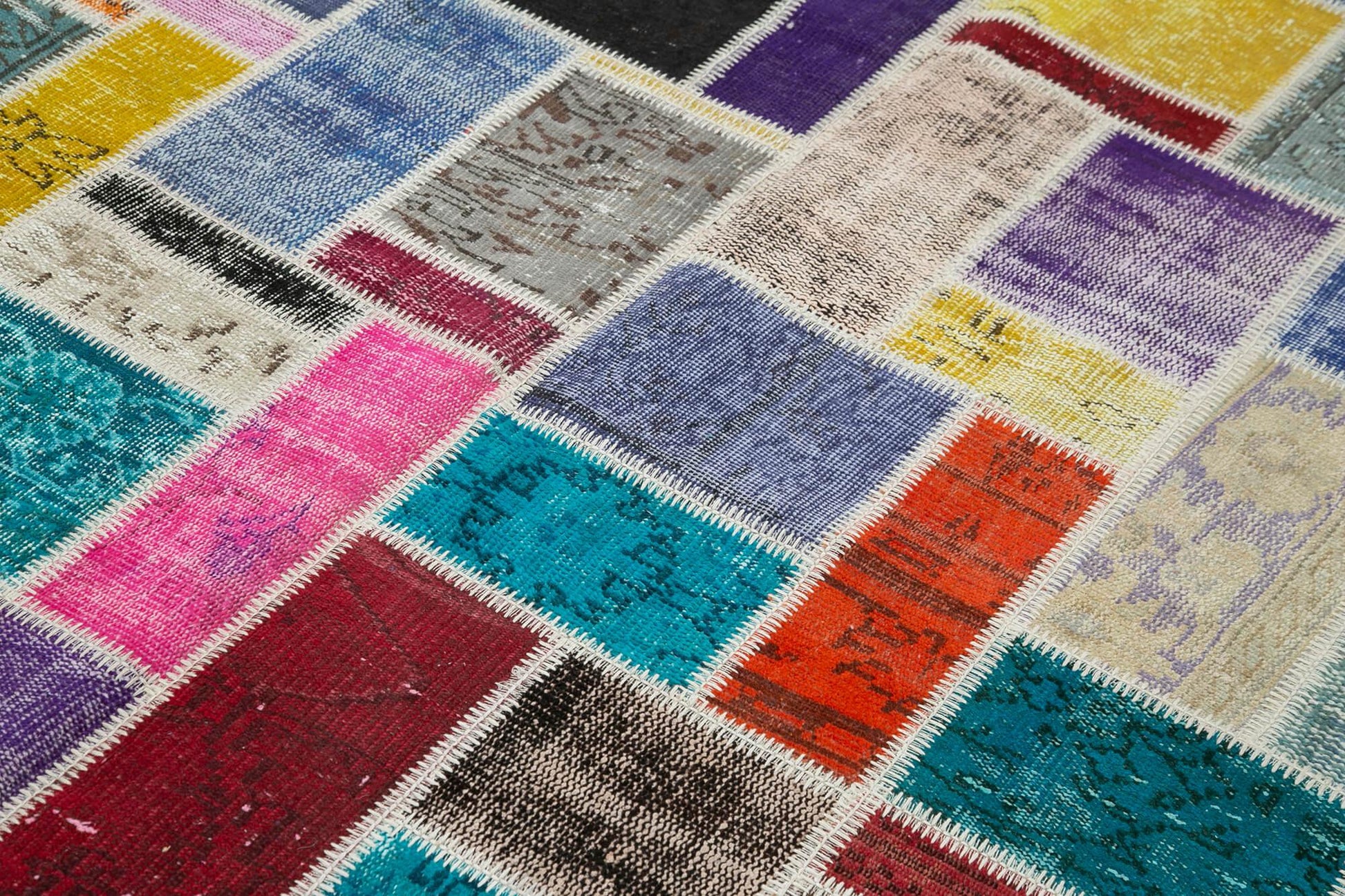 Kırk Yama Gri Patchwork Pamuk Yün El Dokuma Halısı 173x238 Agacan