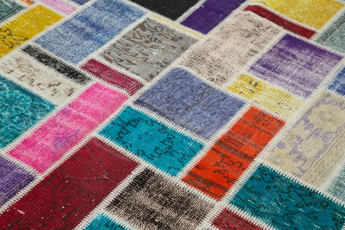 Kırk Yama Gri Patchwork Pamuk Yün El Dokuma Halısı 173x238 Agacan