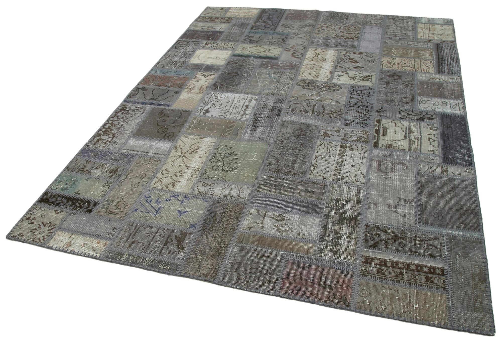 Kırk Yama Gri Patchwork Pamuk Yün El Dokuma Halısı 175x239 Agacan