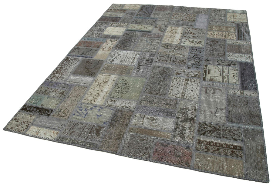 Kırk Yama Gri Patchwork Pamuk Yün El Dokuma Halısı 175x239 Agacan
