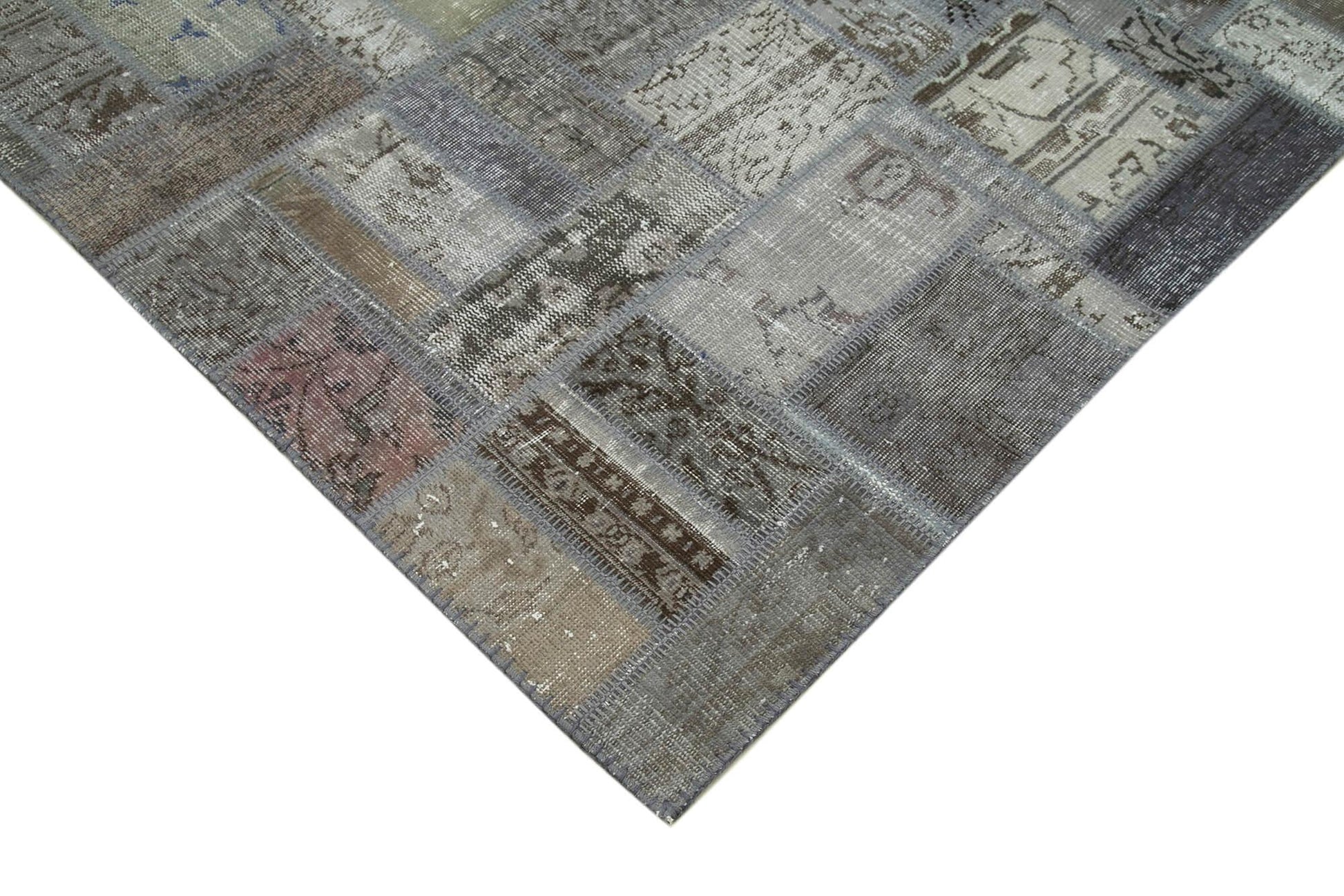 Kırk Yama Gri Patchwork Pamuk Yün El Dokuma Halısı 175x239 Agacan