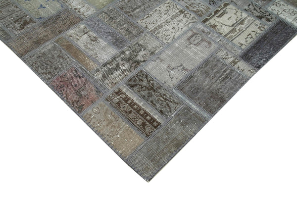 Kırk Yama Gri Patchwork Pamuk Yün El Dokuma Halısı 175x239 Agacan