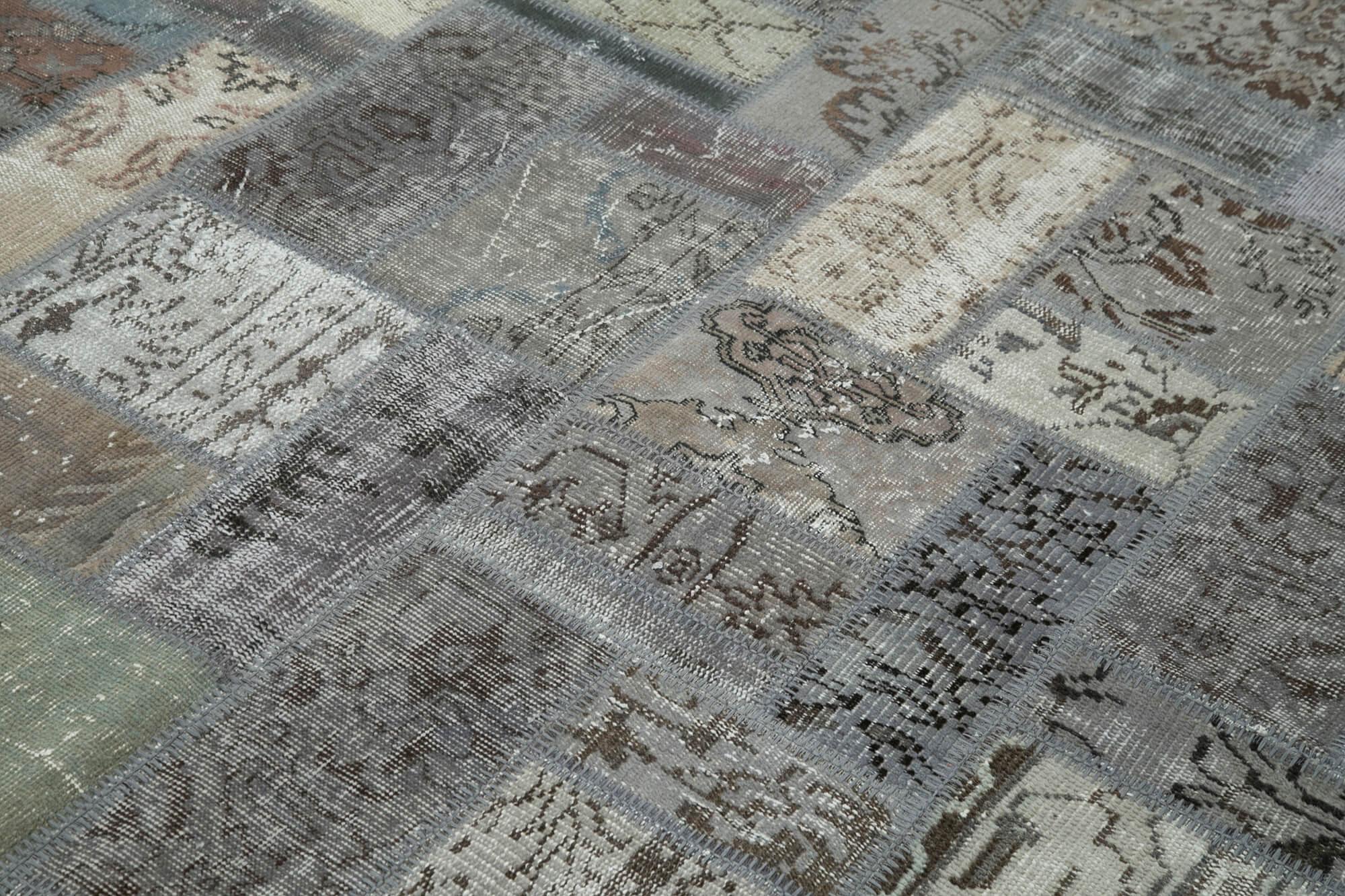 Kırk Yama Gri Patchwork Pamuk Yün El Dokuma Halısı 175x239 Agacan