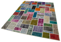 Kırk Yama Gri Patchwork Pamuk Yün El Dokuma Halısı 173x240 Agacan