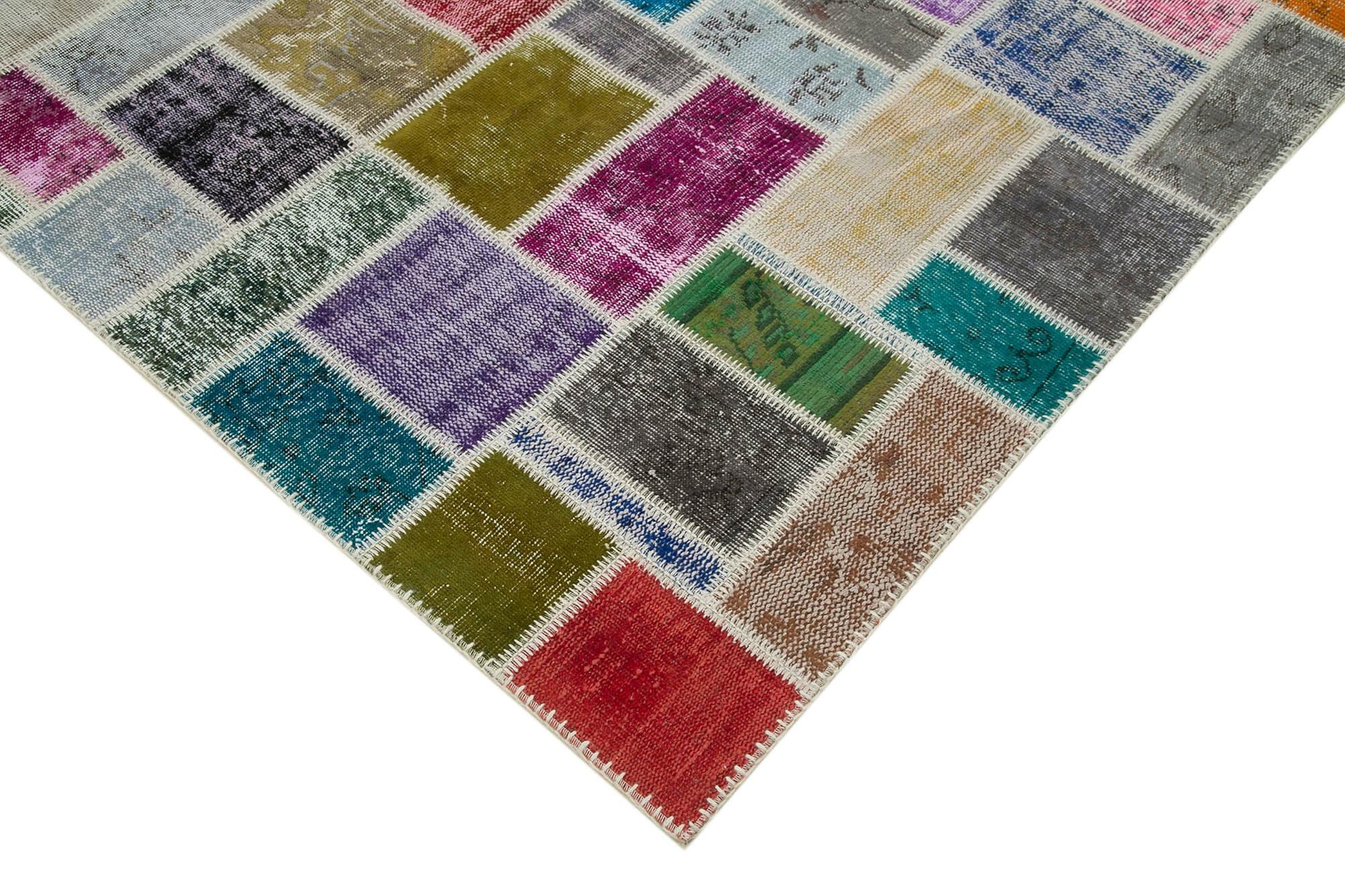 Kırk Yama Gri Patchwork Pamuk Yün El Dokuma Halısı 173x240 Agacan