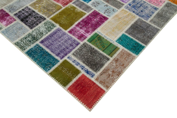 Kırk Yama Gri Patchwork Pamuk Yün El Dokuma Halısı 173x240 Agacan