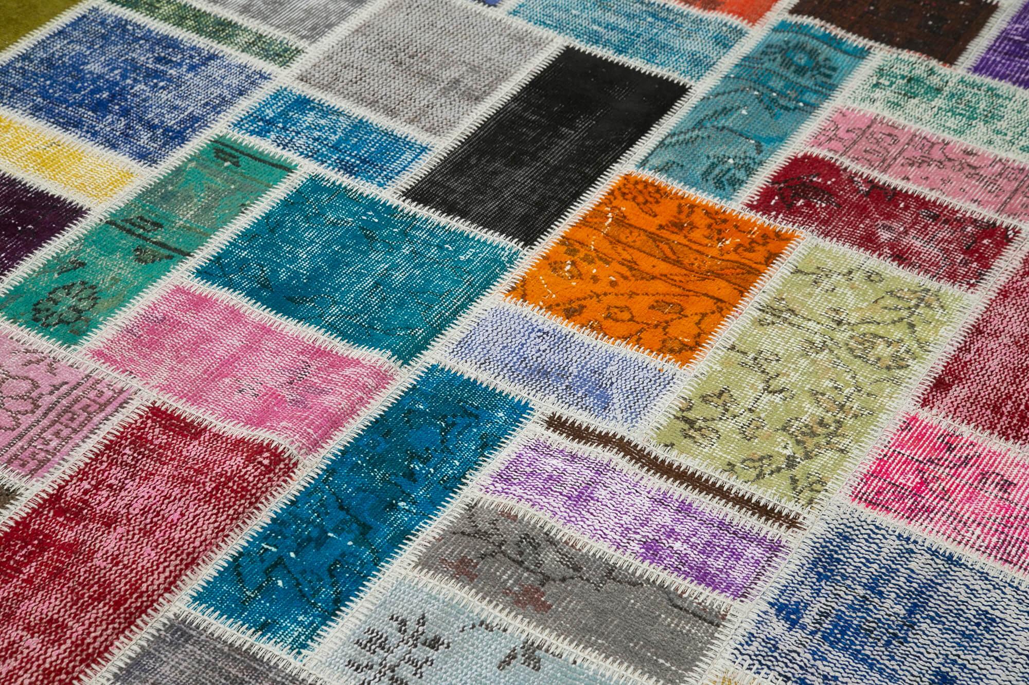 Kırk Yama Gri Patchwork Pamuk Yün El Dokuma Halısı 173x240 Agacan
