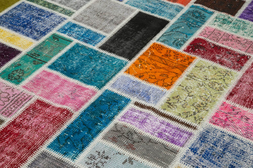 Kırk Yama Gri Patchwork Pamuk Yün El Dokuma Halısı 173x240 Agacan