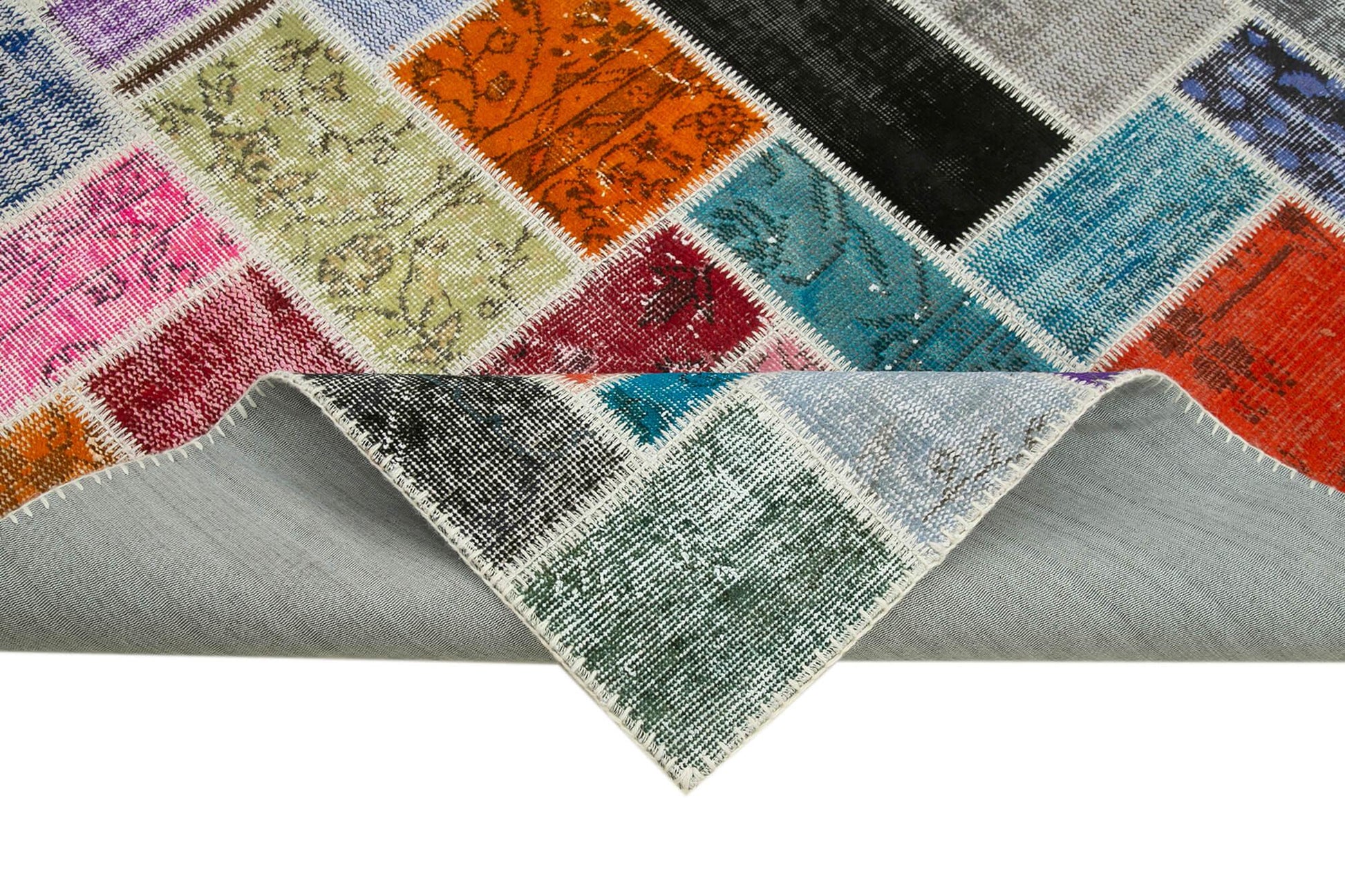 Kırk Yama Gri Patchwork Pamuk Yün El Dokuma Halısı 173x240 Agacan