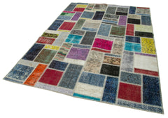 Kırk Yama Gri Patchwork Pamuk Yün El Dokuma Halısı 173x245 Agacan