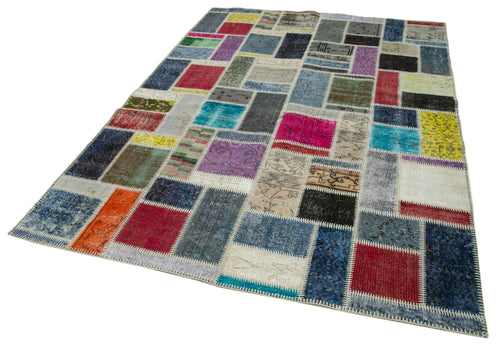 Kırk Yama Gri Patchwork Pamuk Yün El Dokuma Halısı 173x245 Agacan