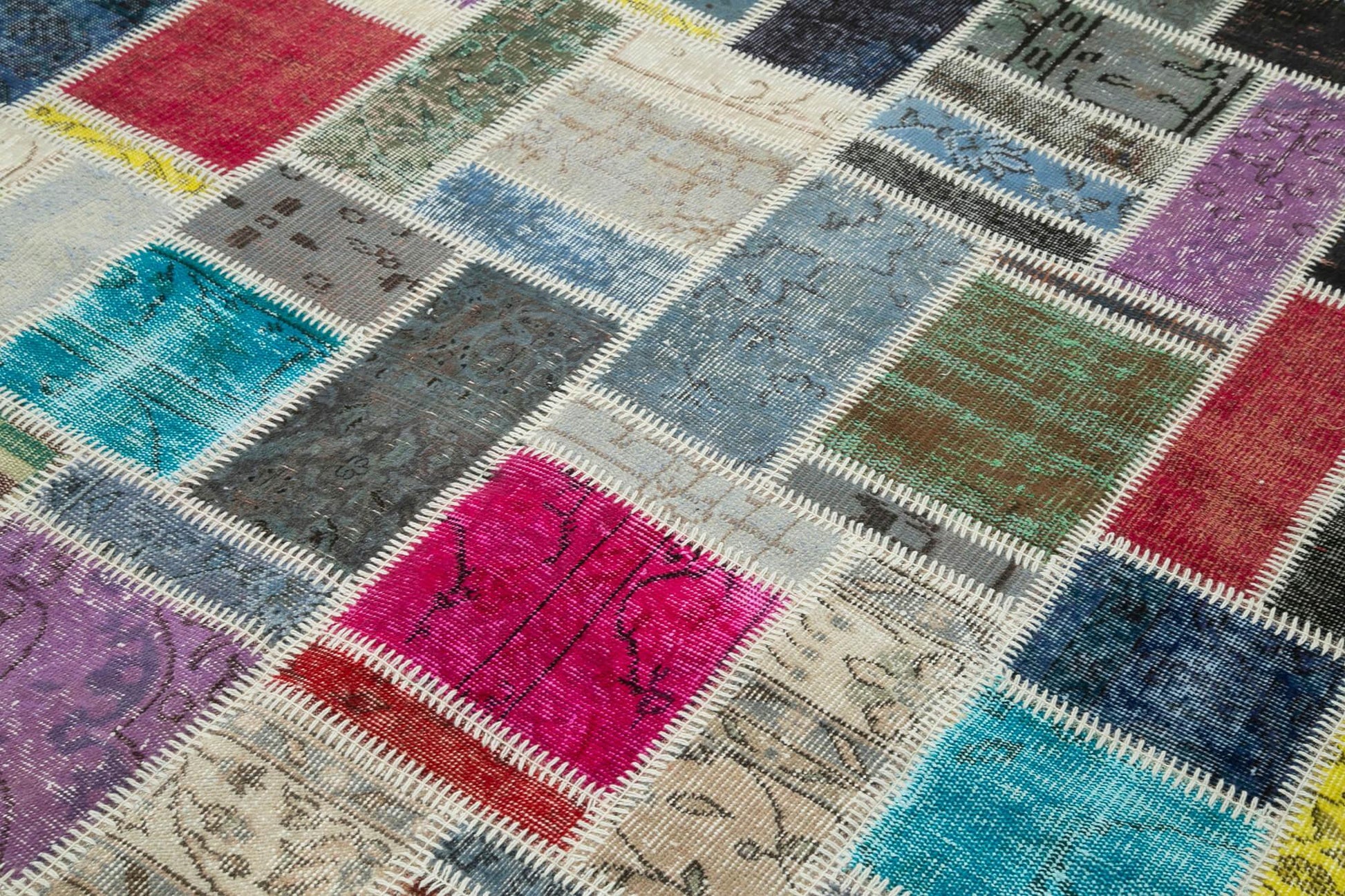 Kırk Yama Gri Patchwork Pamuk Yün El Dokuma Halısı 173x245 Agacan