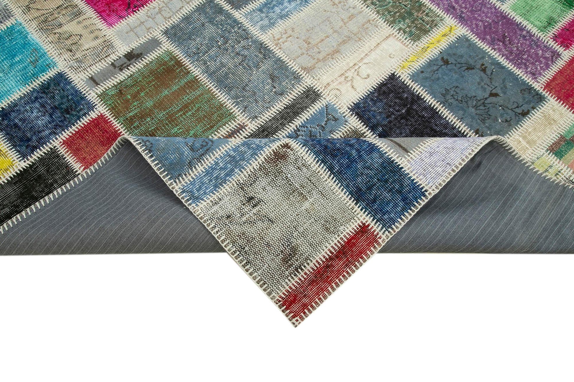 Kırk Yama Gri Patchwork Pamuk Yün El Dokuma Halısı 173x245 Agacan