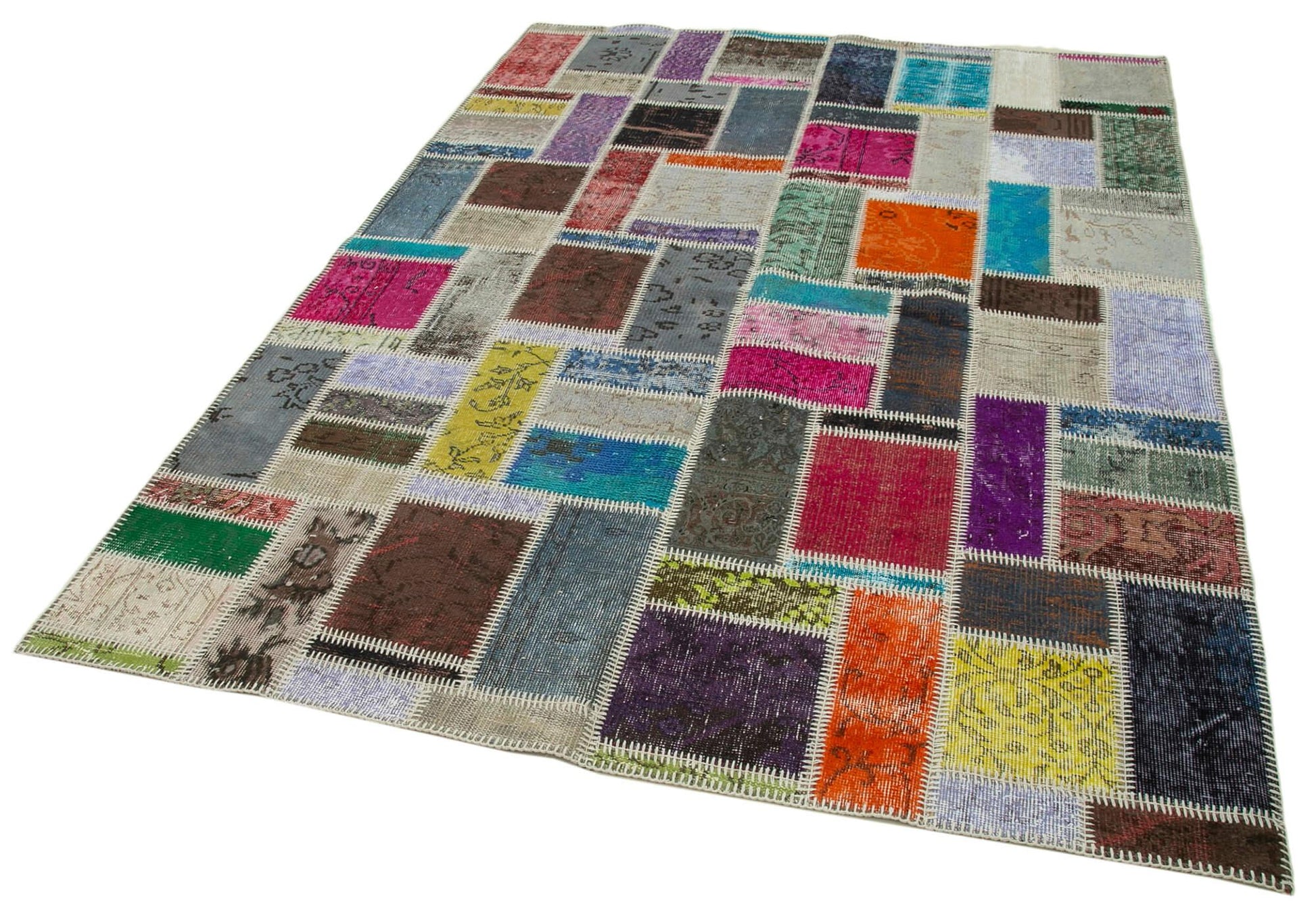 Kırk Yama Gri Patchwork Pamuk Yün El Dokuma Halısı 175x245 Agacan