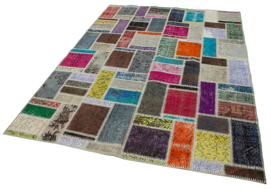 Kırk Yama Gri Patchwork Pamuk Yün El Dokuma Halısı 175x245 Agacan