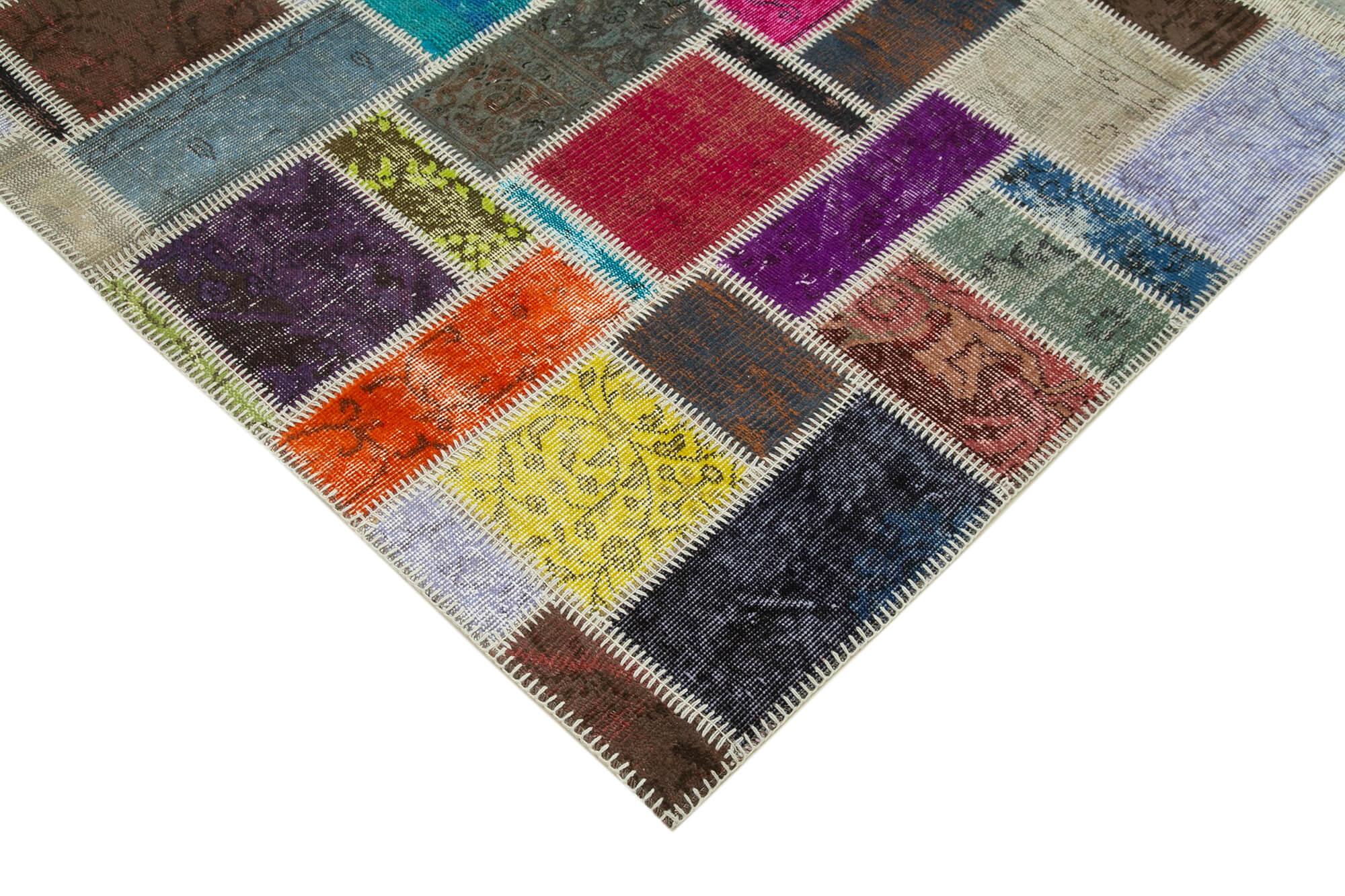Kırk Yama Gri Patchwork Pamuk Yün El Dokuma Halısı 175x245 Agacan