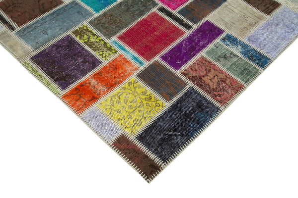 Kırk Yama Gri Patchwork Pamuk Yün El Dokuma Halısı 175x245 Agacan