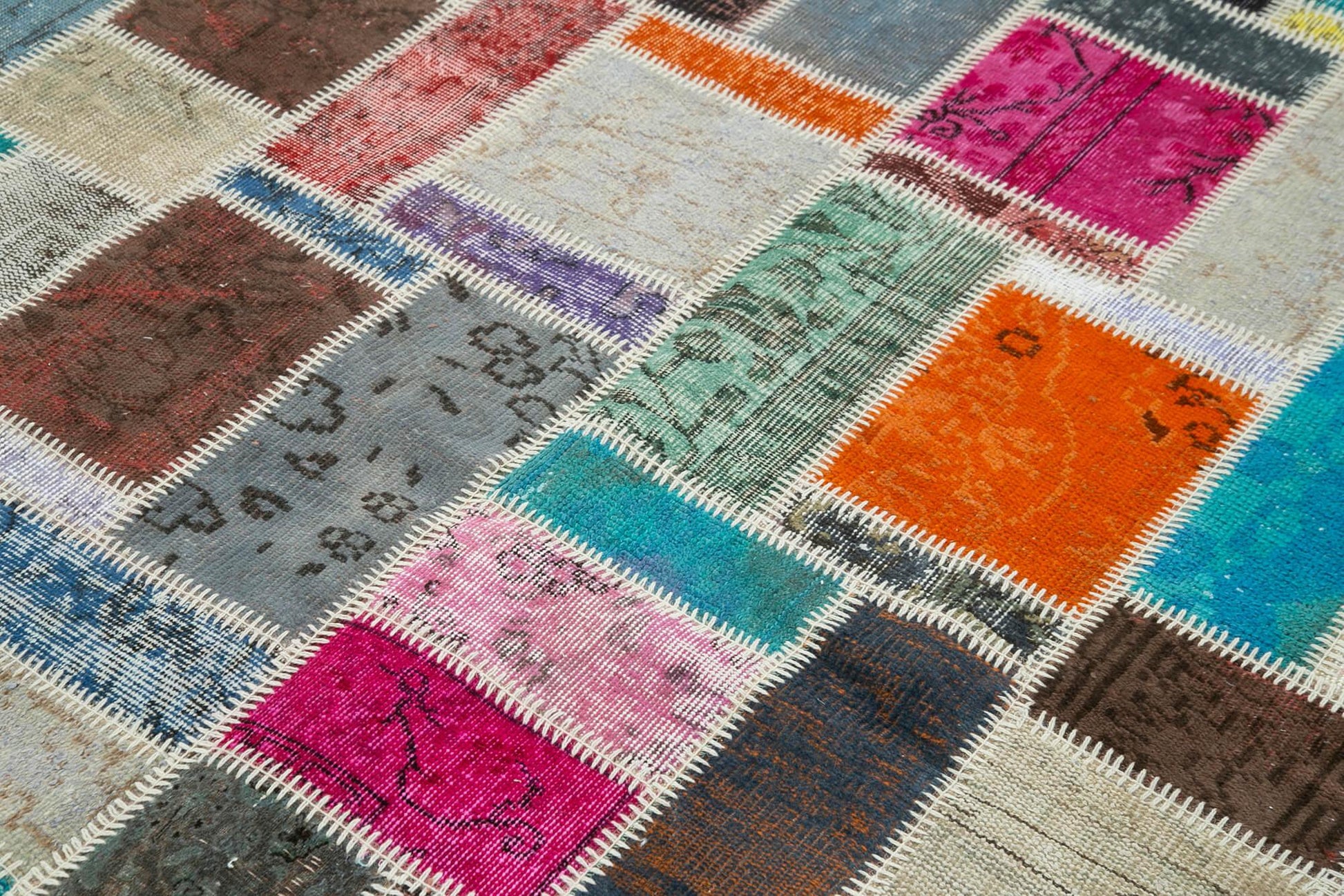 Kırk Yama Gri Patchwork Pamuk Yün El Dokuma Halısı 175x245 Agacan