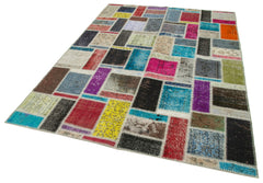 Kırk Yama Gri Patchwork Pamuk Yün El Dokuma Halısı 174x244 Agacan