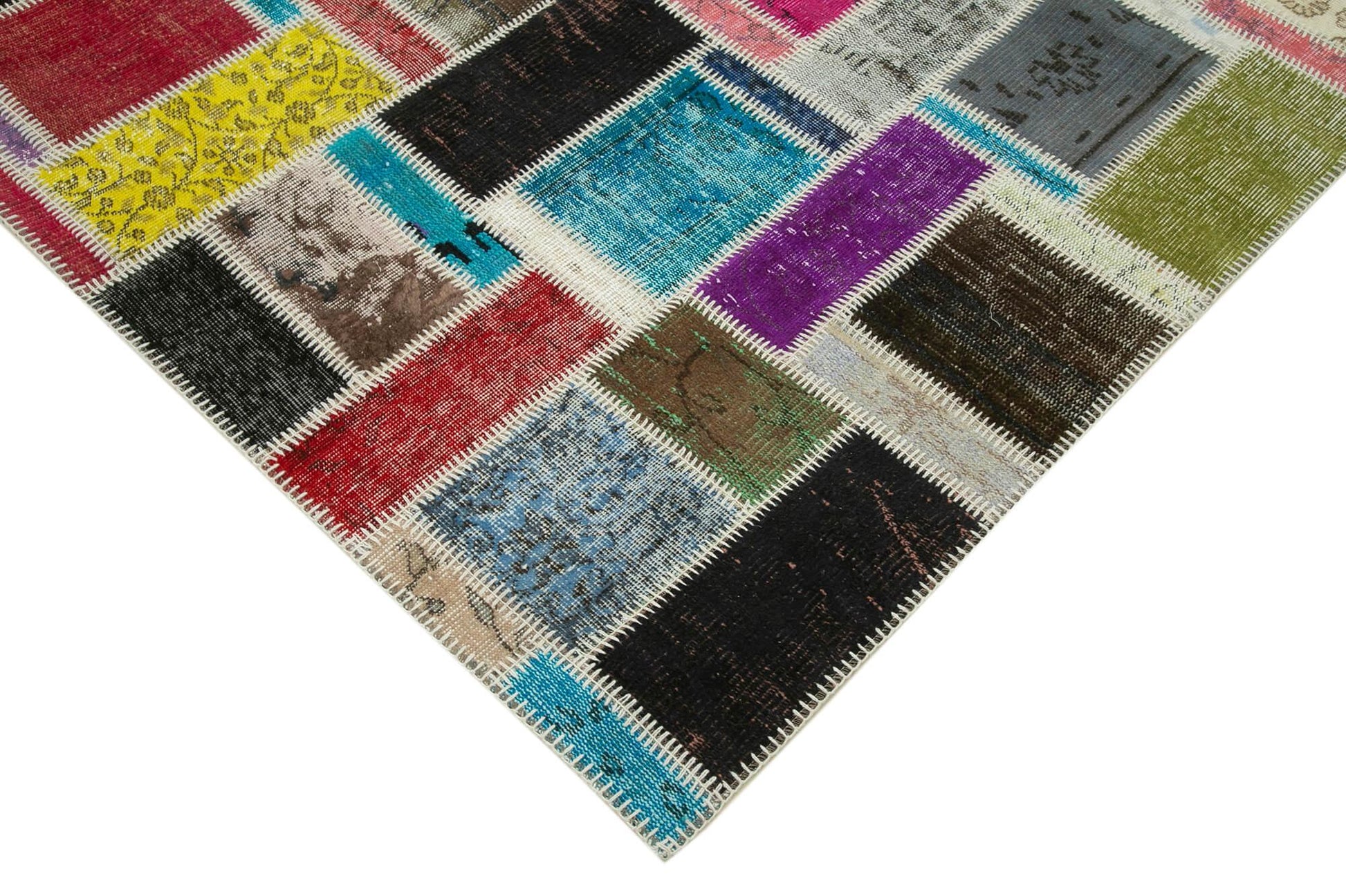 Kırk Yama Gri Patchwork Pamuk Yün El Dokuma Halısı 174x244 Agacan