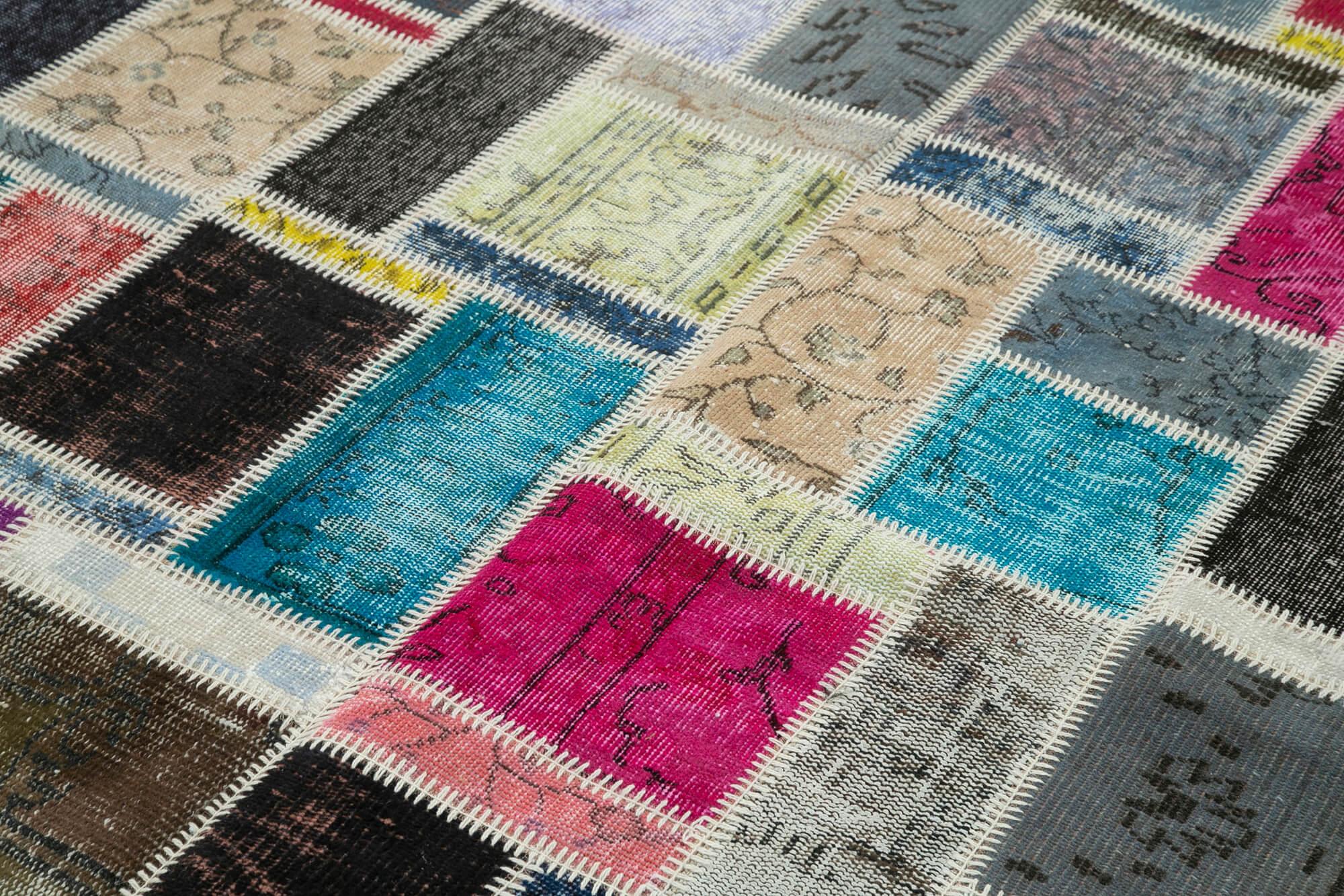 Kırk Yama Gri Patchwork Pamuk Yün El Dokuma Halısı 174x244 Agacan
