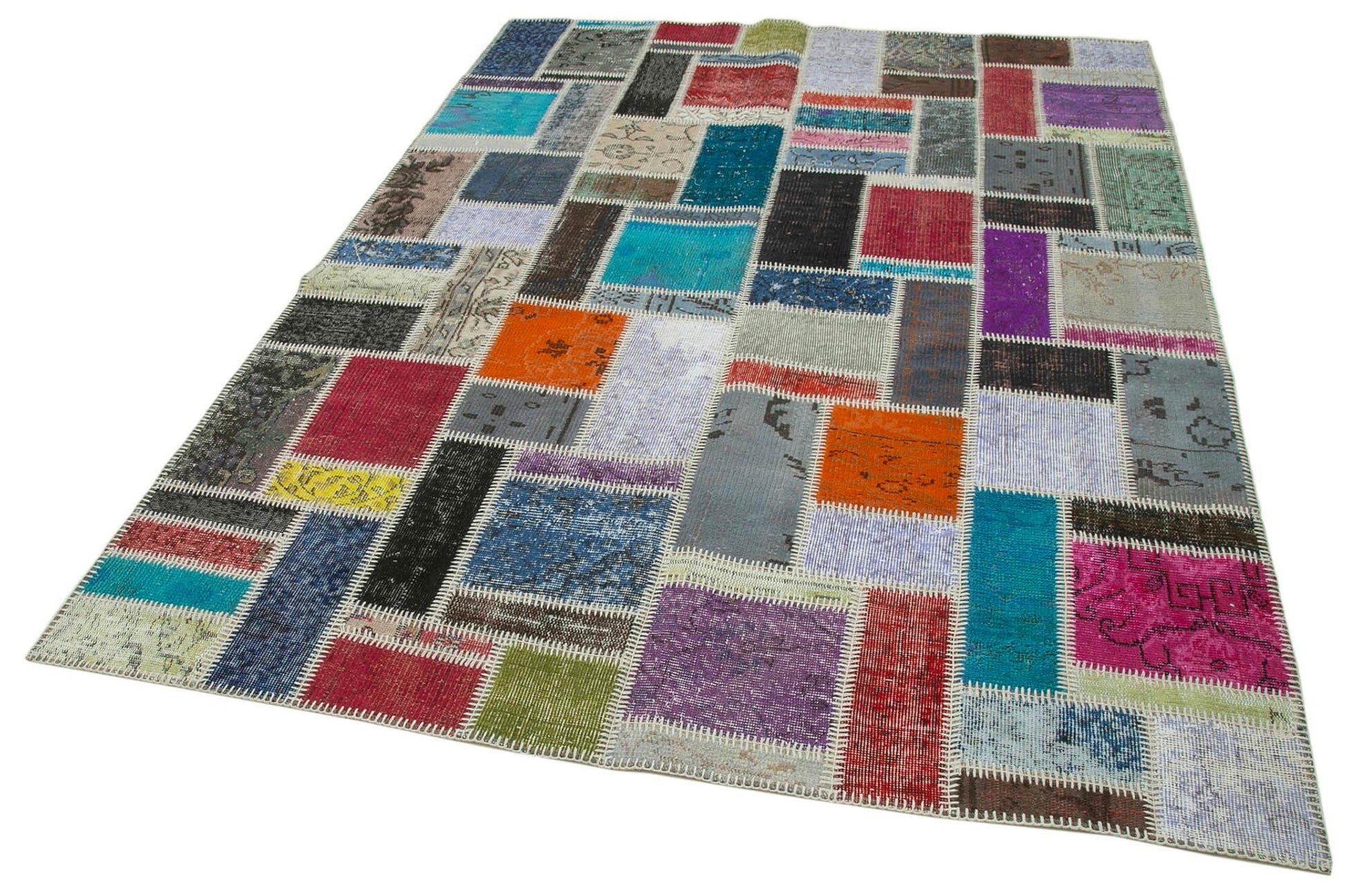 Kırk Yama Gri Patchwork Pamuk Yün El Dokuma Halısı 173x236 Agacan
